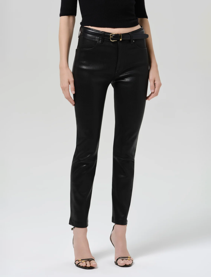 jen straight leather pant in black