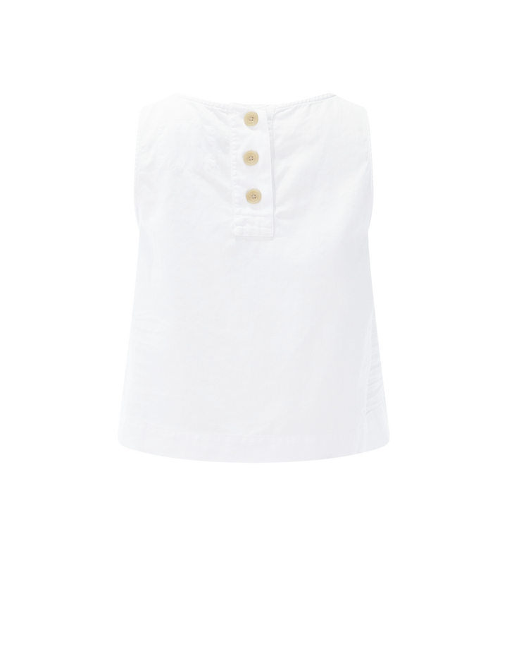 shell tank in white tattered denim