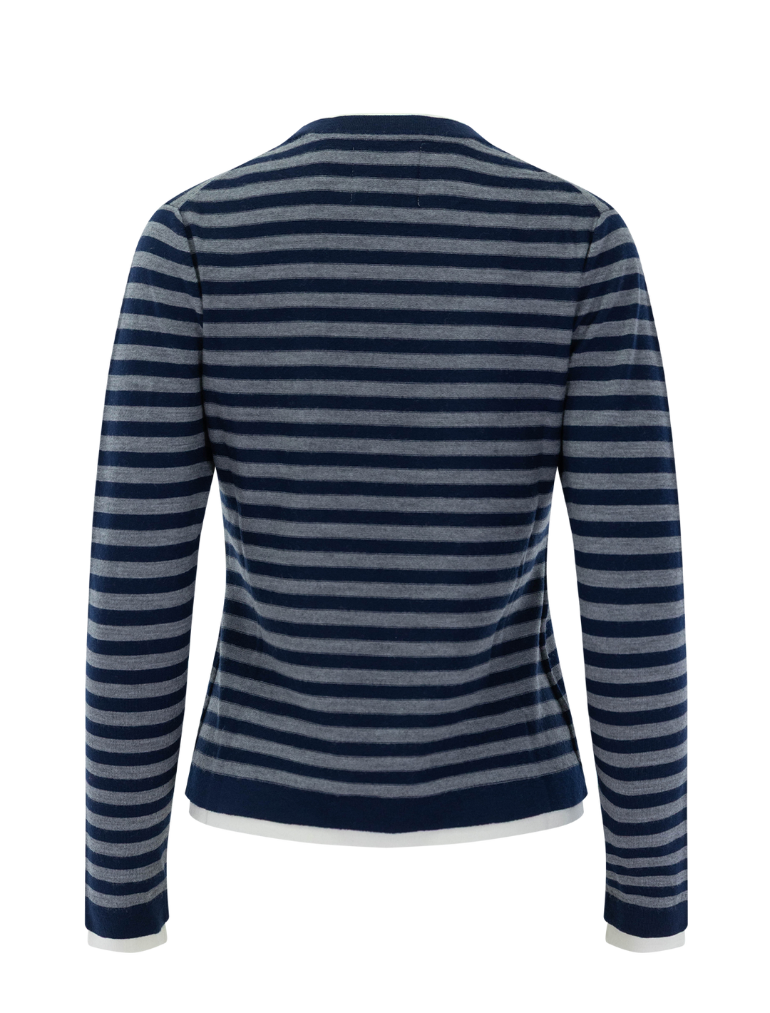 double trim crew in navy and grey stripe