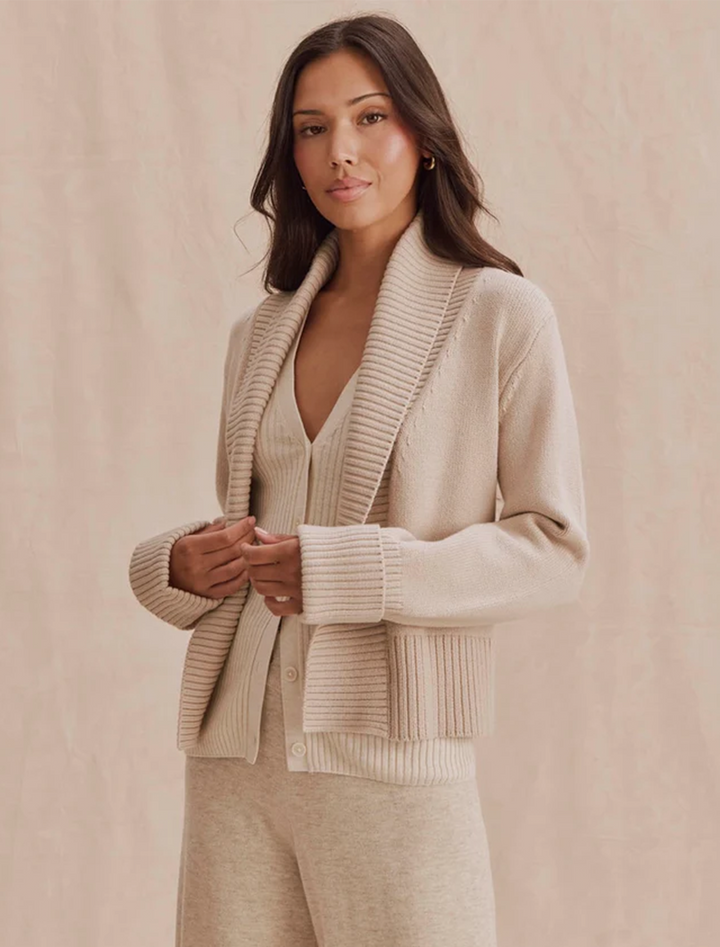 aria sweater open jacket in wheat