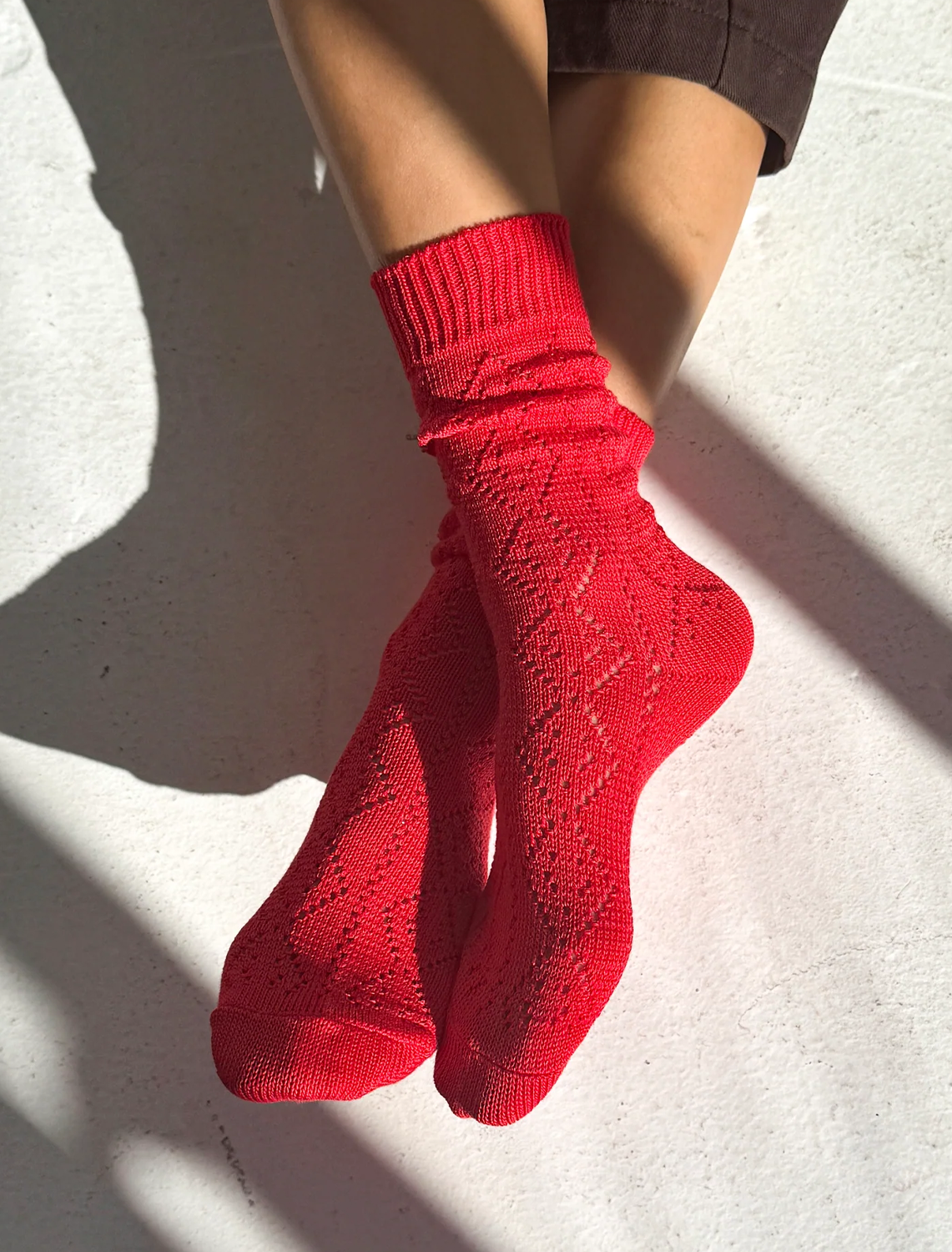 modal eyelet sock in poppy red