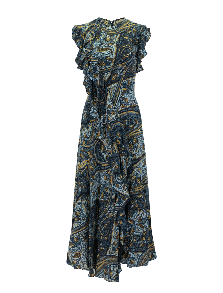 ameline silk dress in prussian print