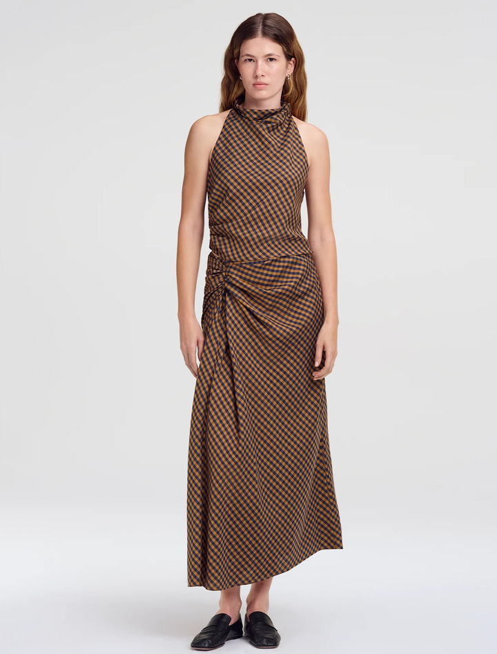 jean skirt in pecan and navy