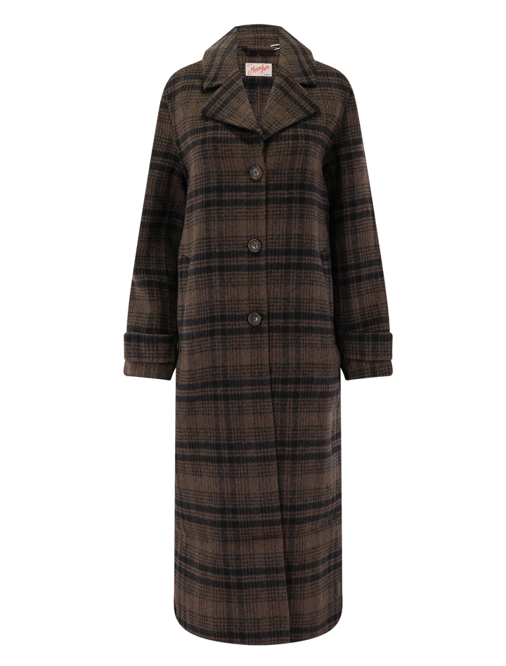 colette wool coat in brown and black plaid