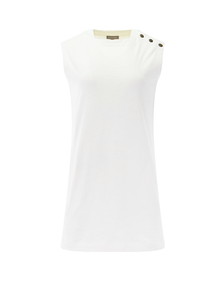 snap shoulder boatneck dress in ecru