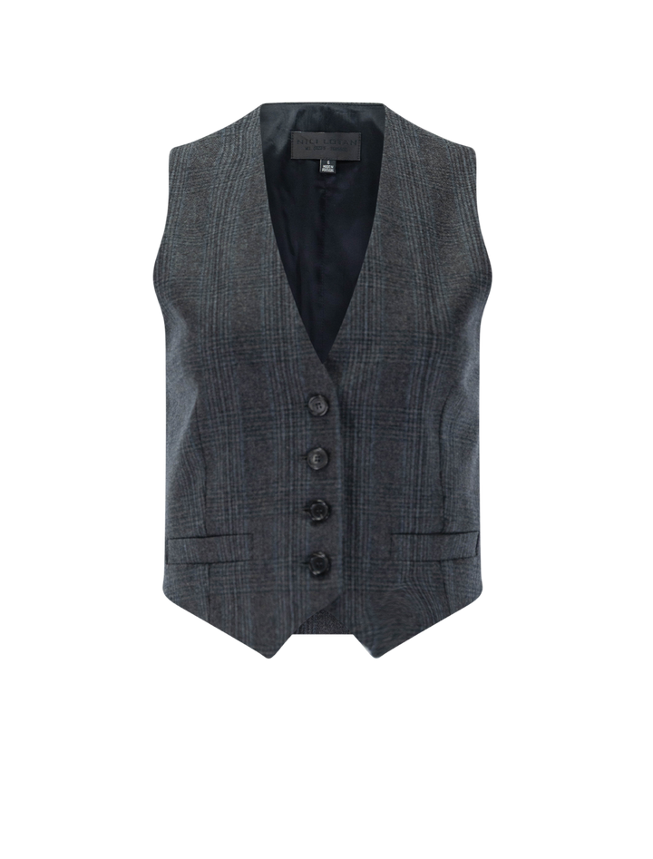ismael tailored vest in grey and blue check