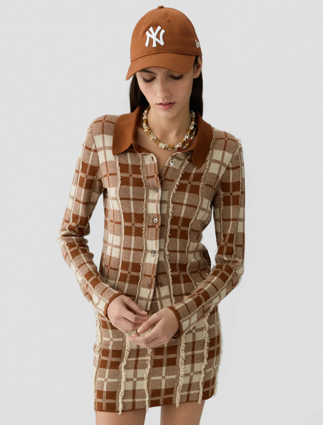 fringe plaid elle shirt in burnt sienna