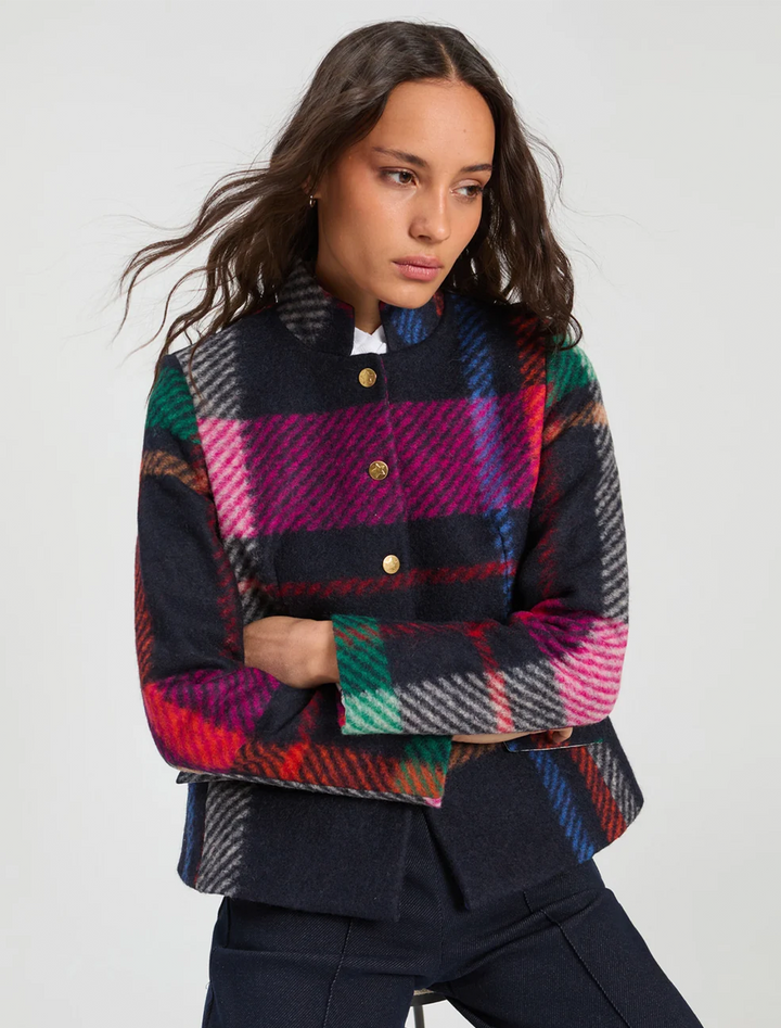 dori blazer in colorblock plaid