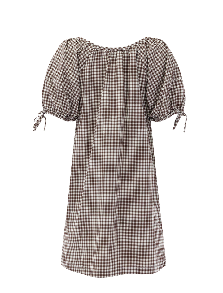 aleca poplin gingham dress in chocolate