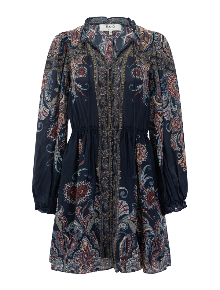 hyacinth print dress in navy