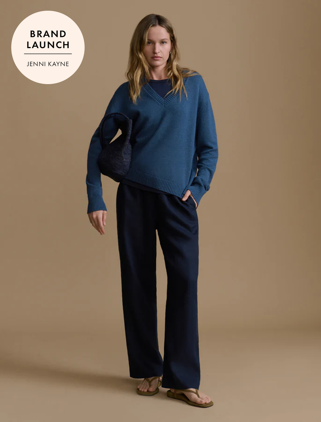 simone v neck sweater in heather marine