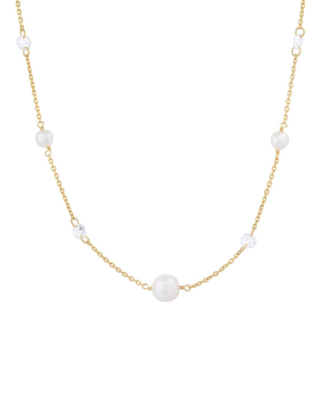 pearl and cz station necklace