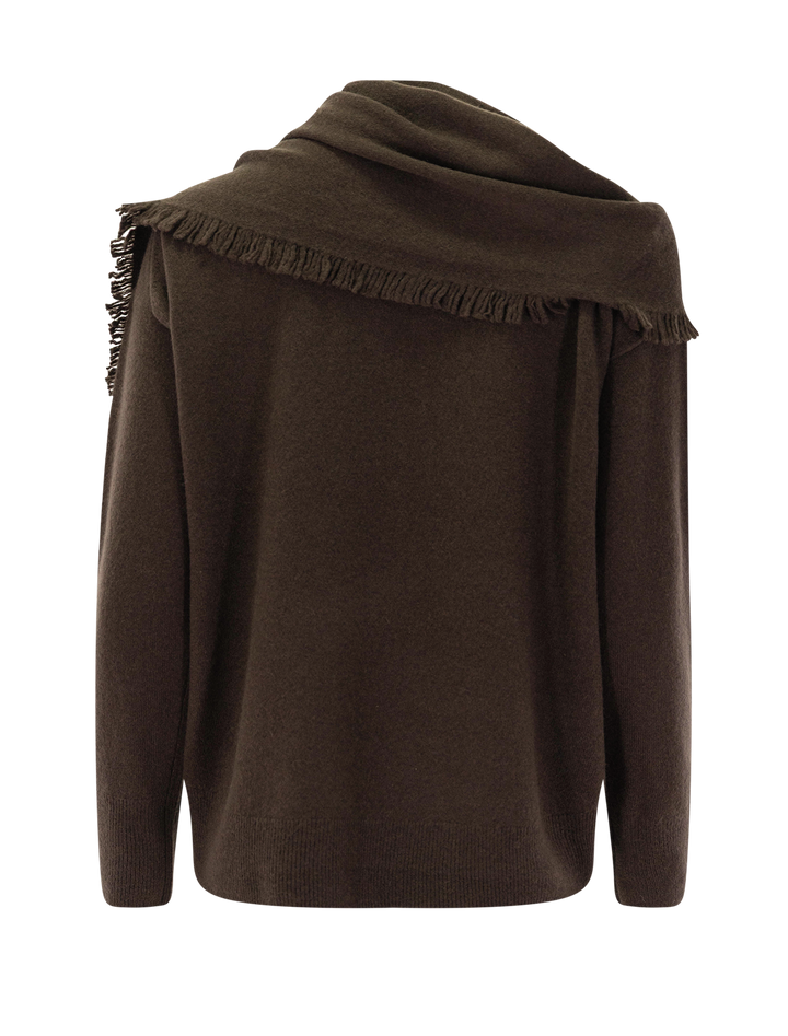 draped fringe scarf sweater in pinewood