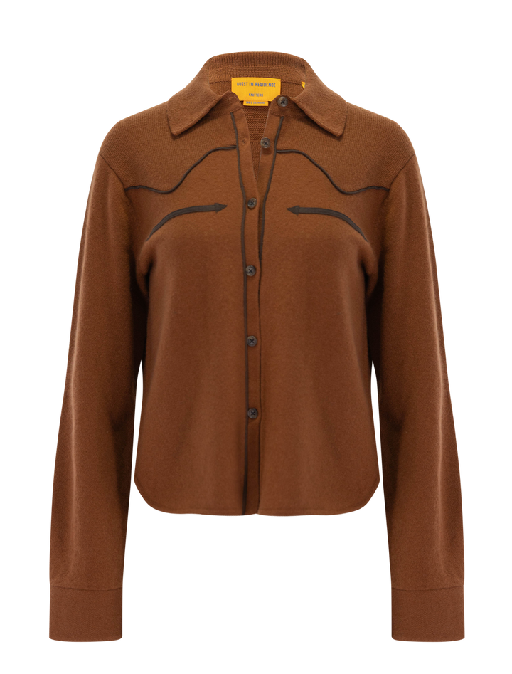 cropped western shirt in burnt sienna