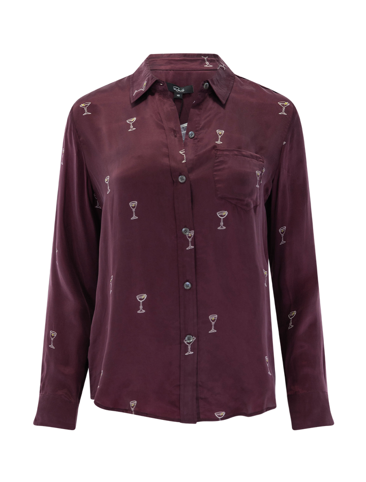 alyssa top in oxblood martini print