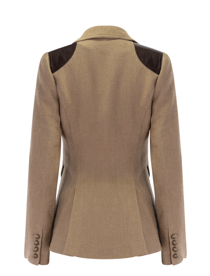 saddle-patch equestrian blazer in toast