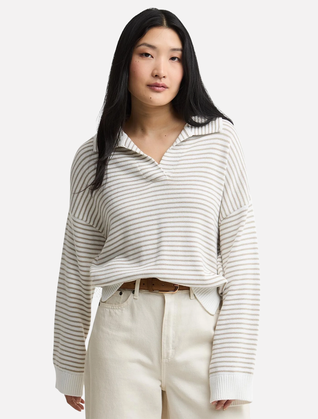 aylesby knit jumper in cloud and sand stripe