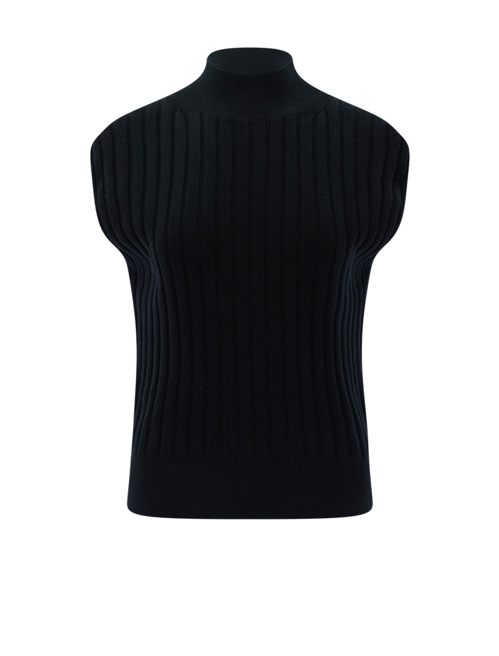 mock neck wedge sweater in black