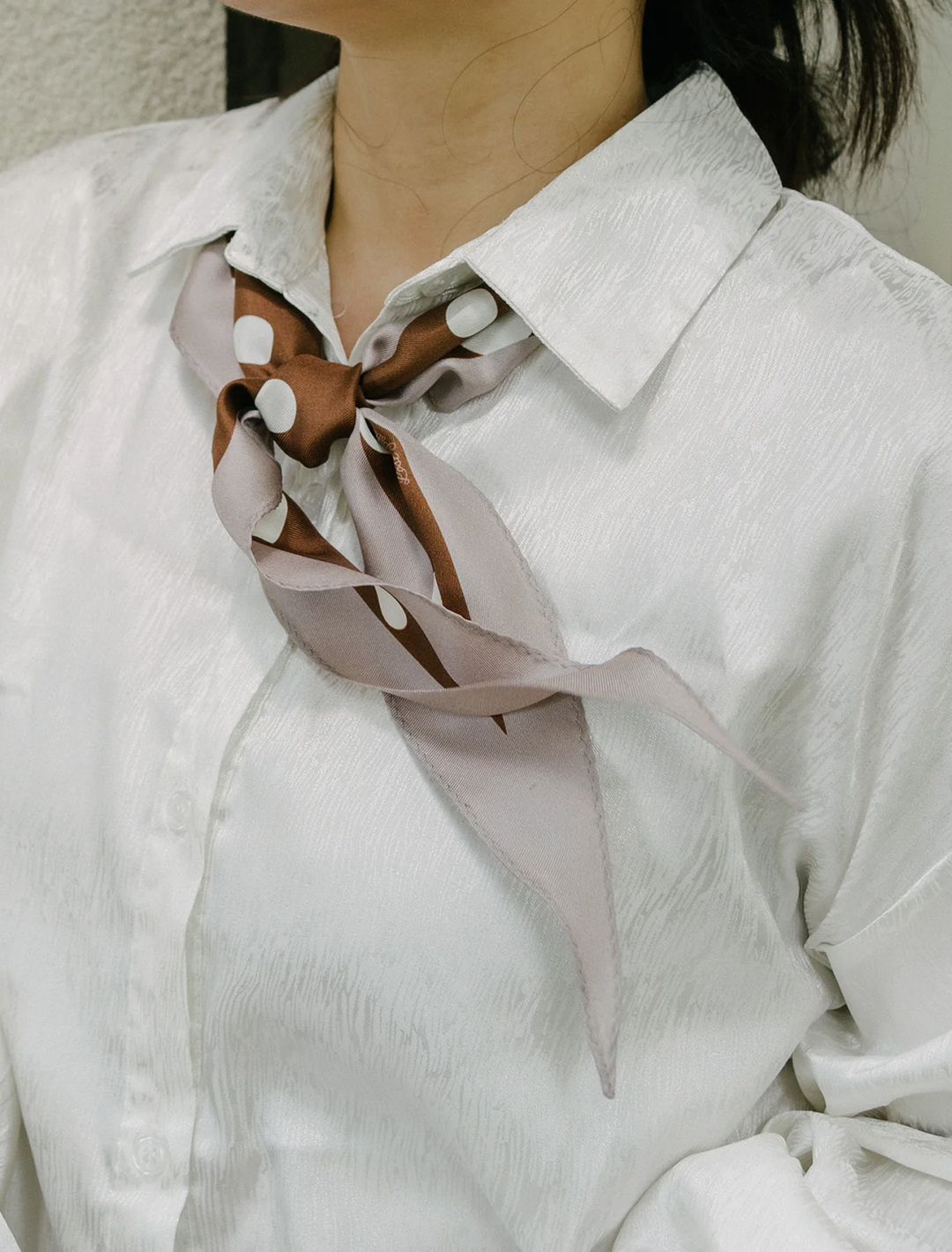retro polka dot silk diamond scarf in coffee