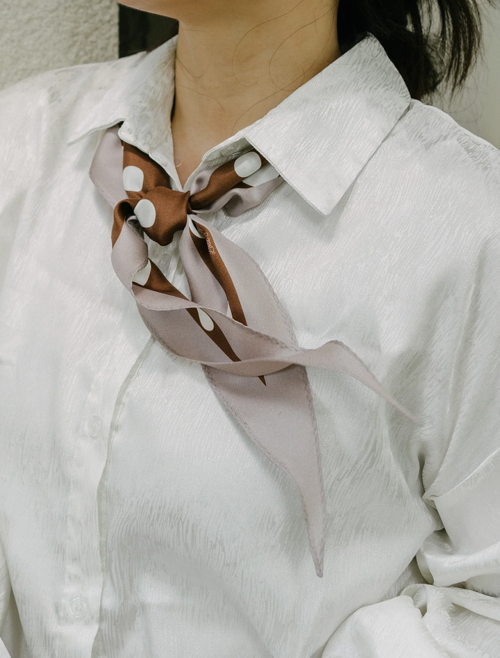 retro polka dot silk diamond scarf in coffee