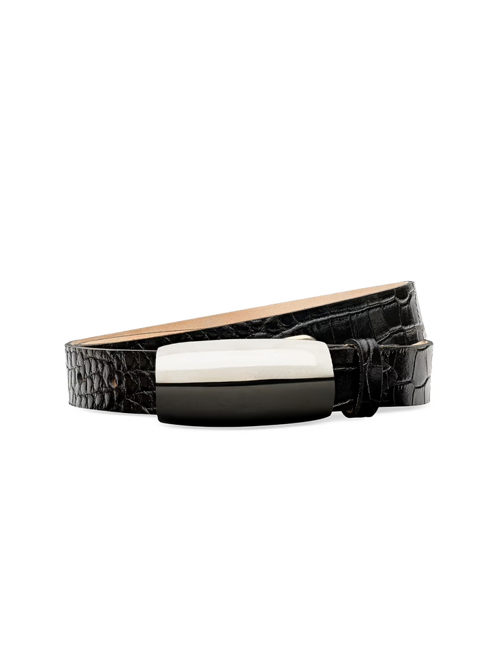 marlowe leather belt in black croco