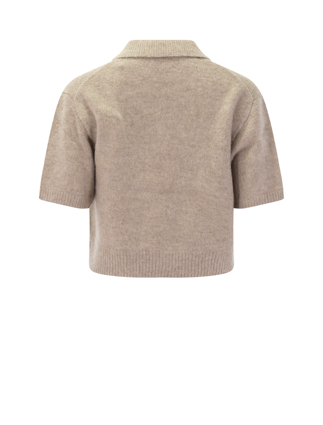 short sleeve wool polo in oatmeal melange