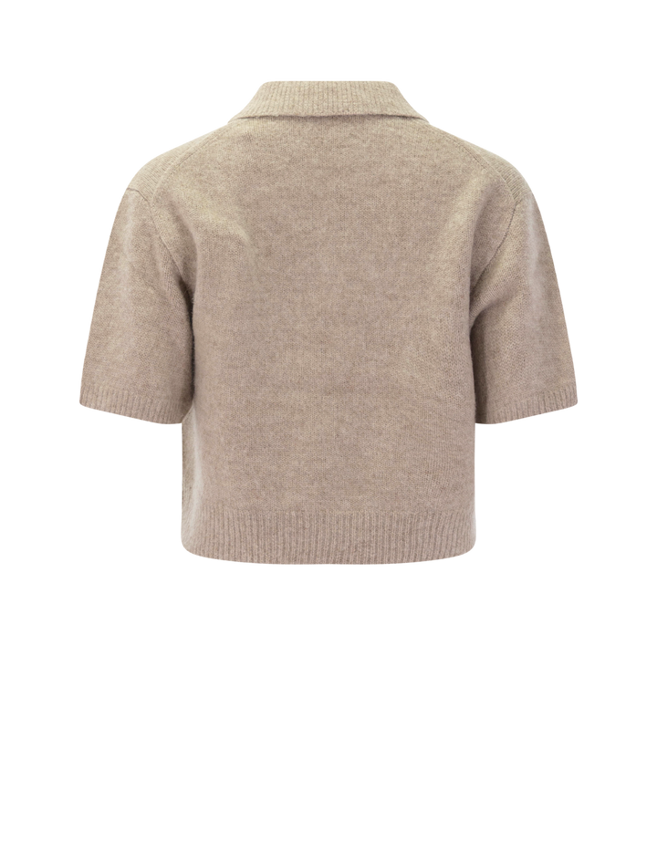 short sleeve wool polo in oatmeal melange