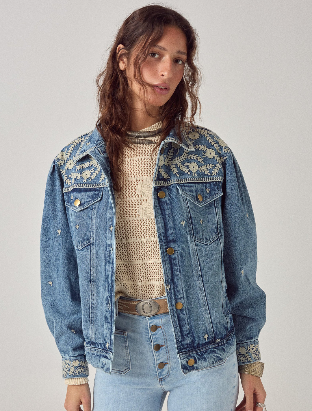 loretta embroidered jacket in blue haze