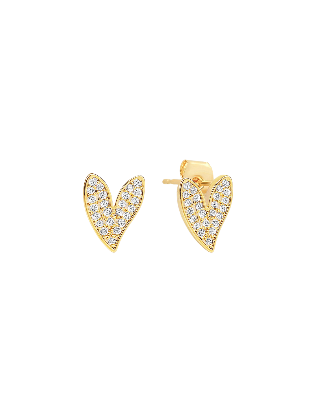 pave asymmetrical heart studs
