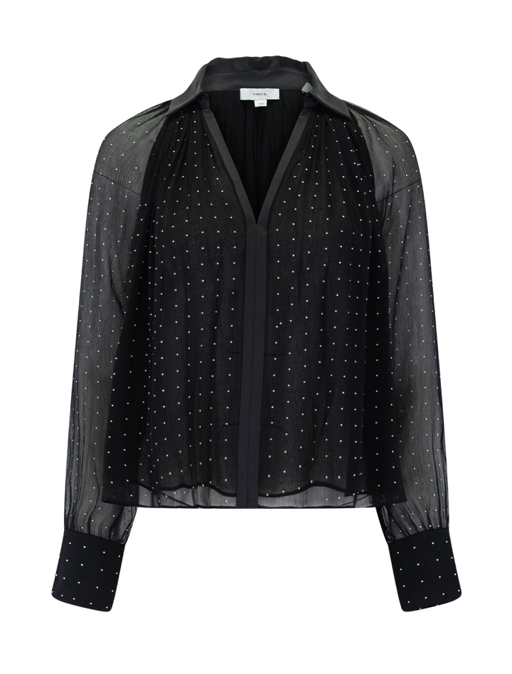 dot chiffon gathered blouse