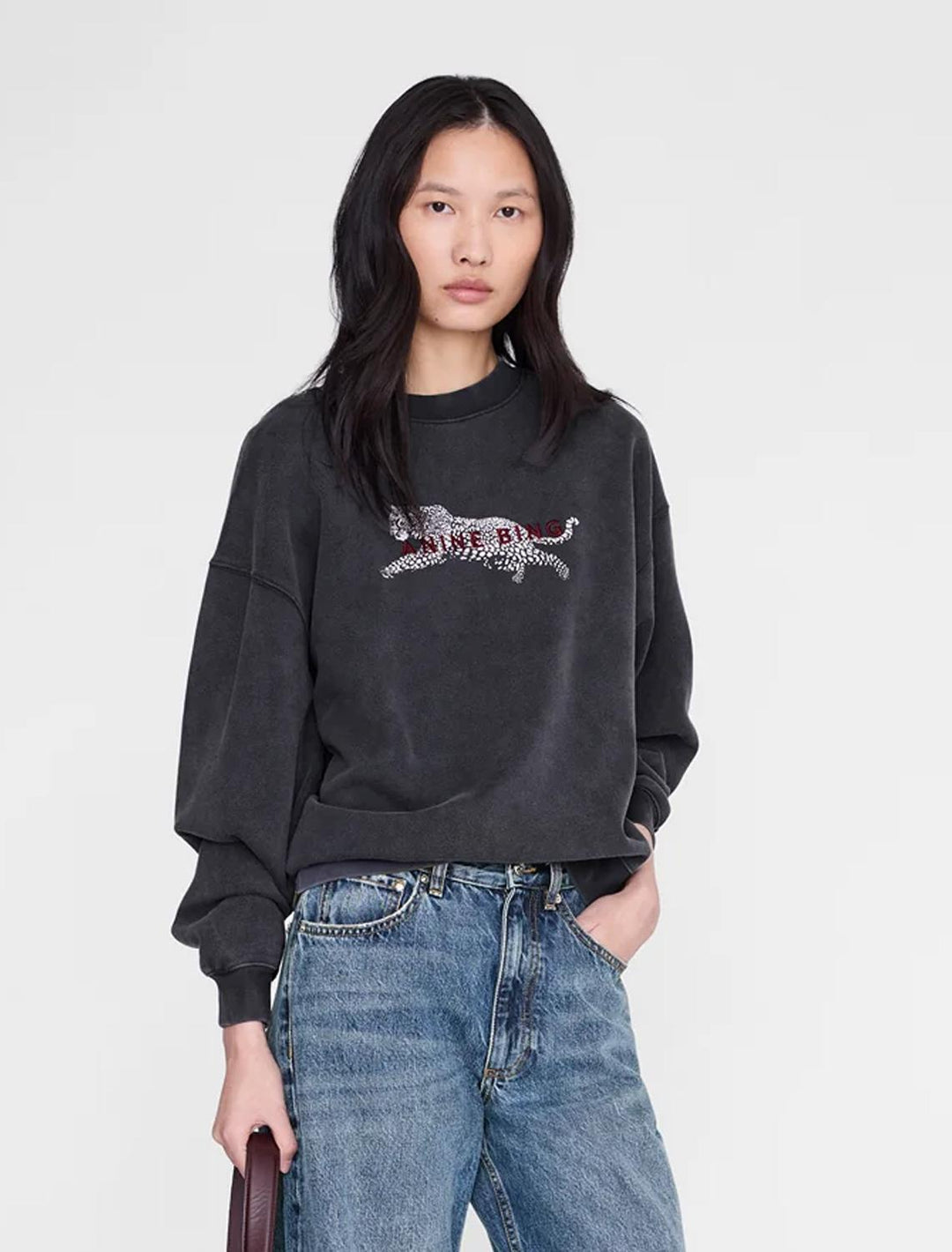 spencer leopard sweatshirt in washed black
