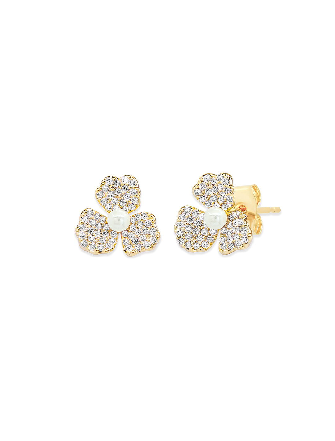 triple petal pave and pearl studs