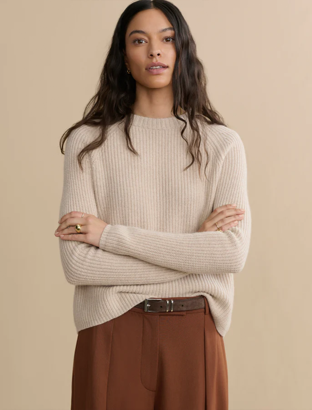 cashmere fisherman sweater in oatmeal