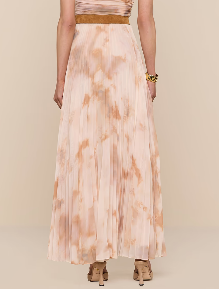 torin pleated maxi skirt in frappe tie dye