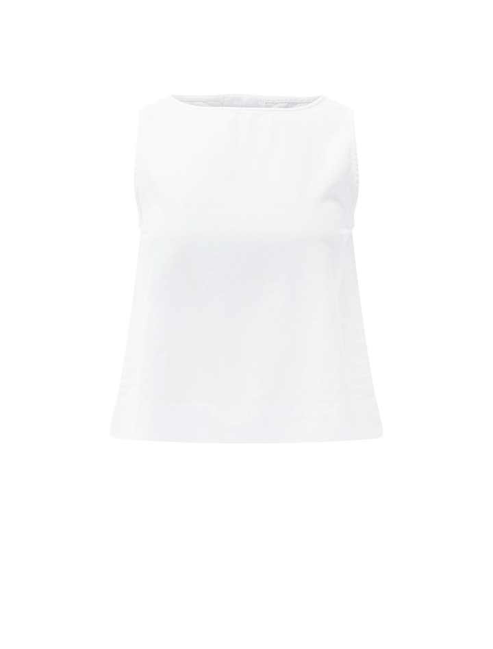shell tank in white tattered denim
