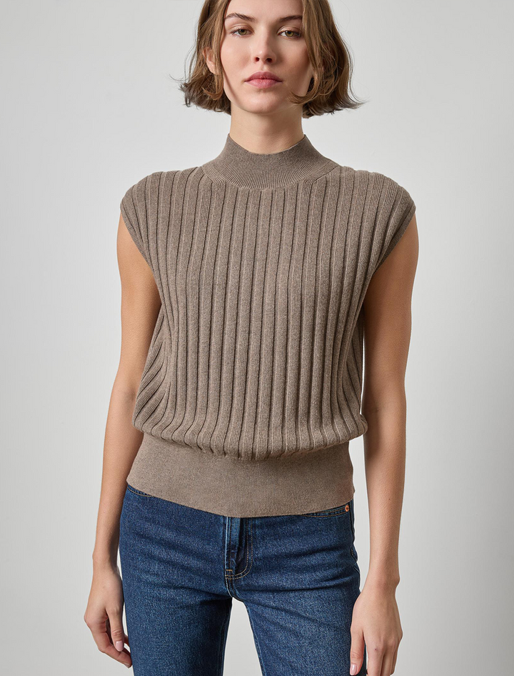 mock neck wedge sweater in mink