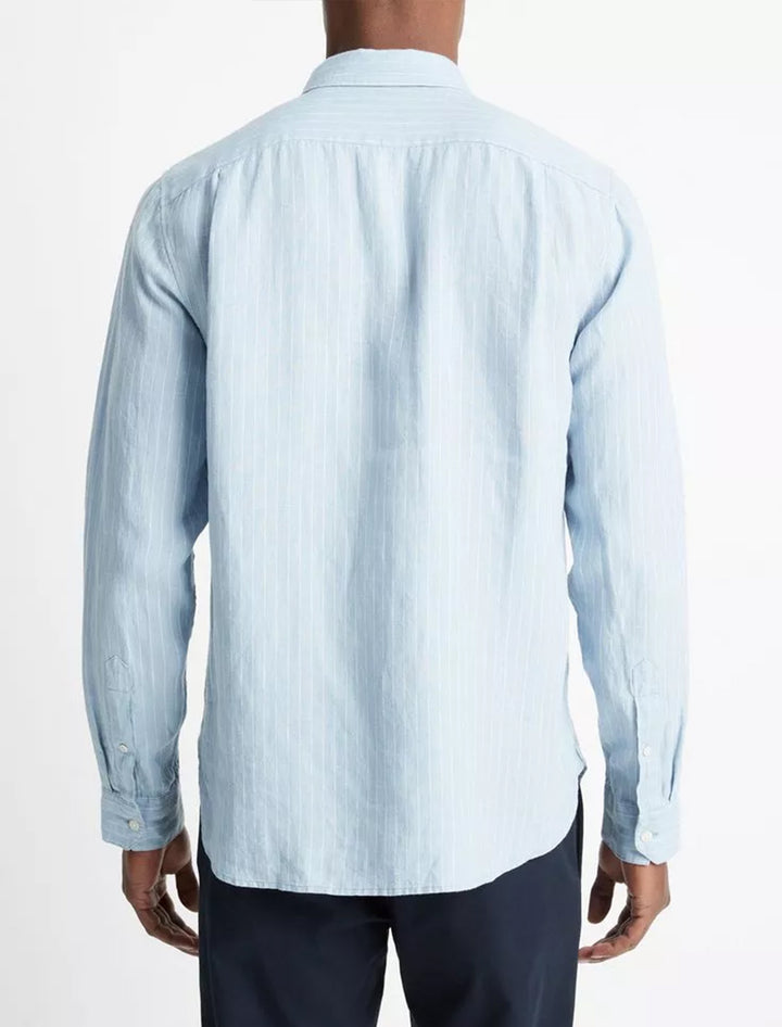 mens bayside stripe l/s shirt in lake blue (3)