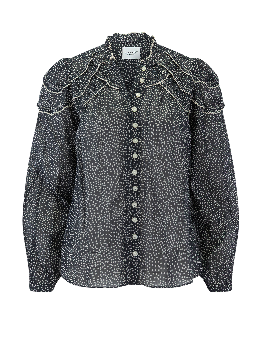 christa blouse in black and ecru dot