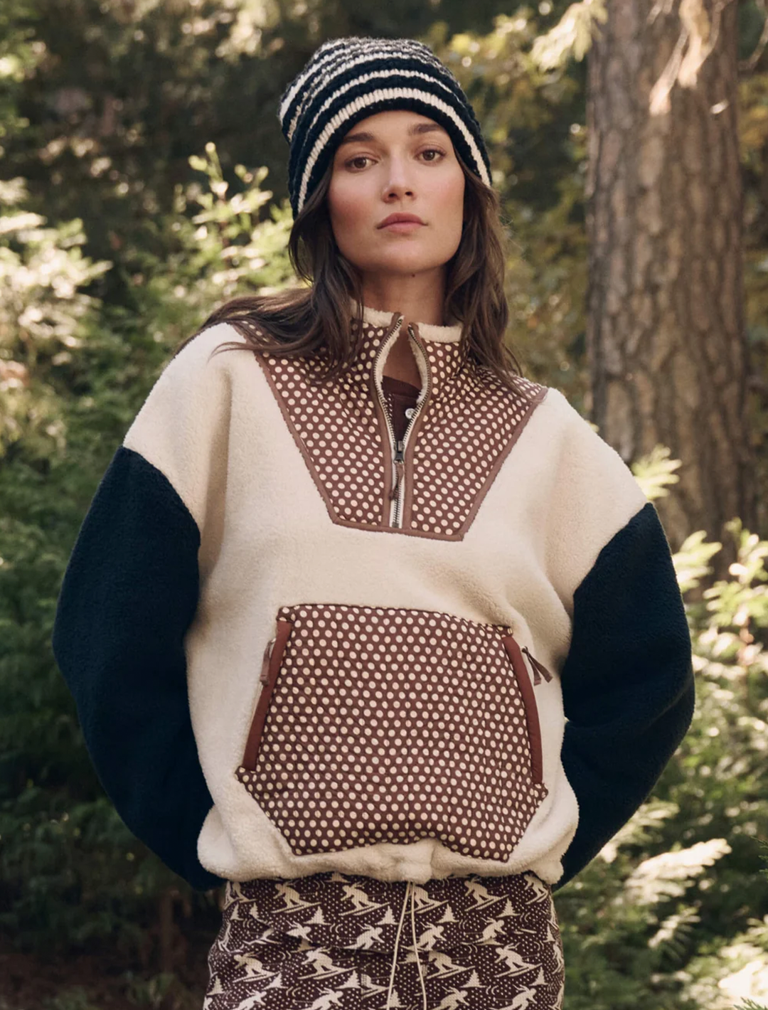 the plush crosswind pullover in cream and chocolate