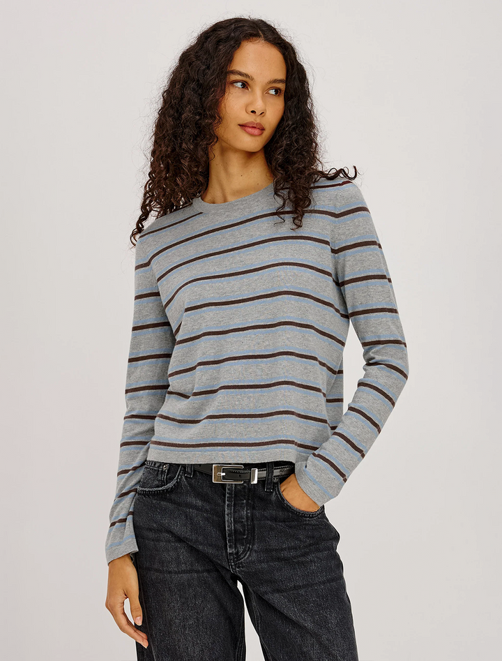 davie cashmere blend tee in heather sky stripe