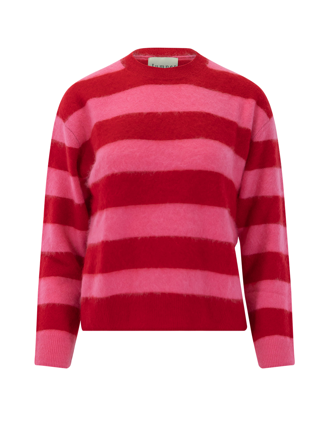 brushed crewneck sweater in ruby stripe