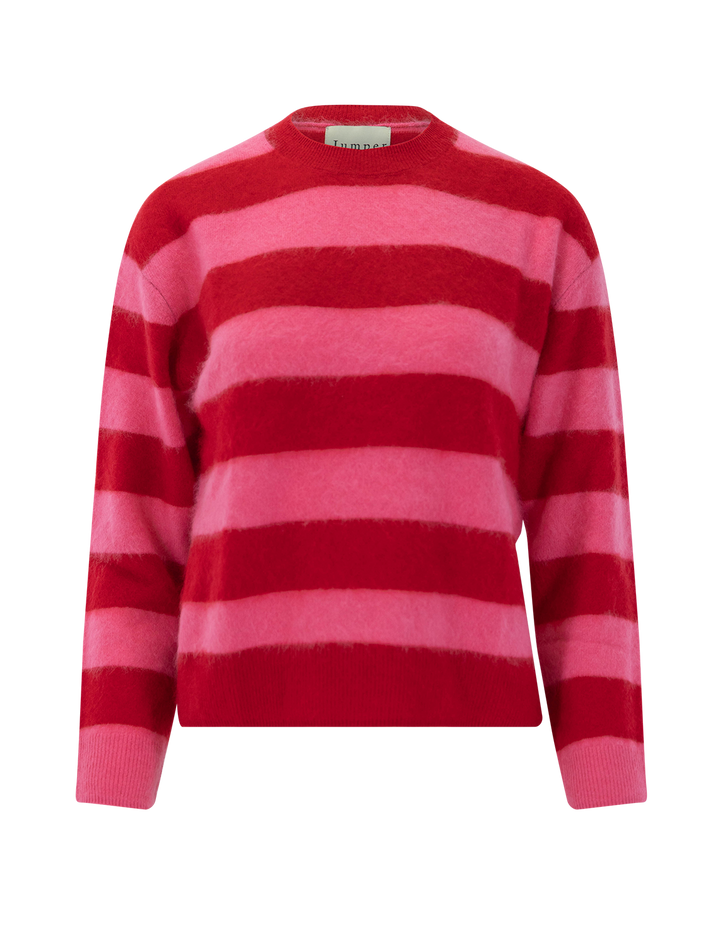 brushed crewneck sweater in ruby stripe