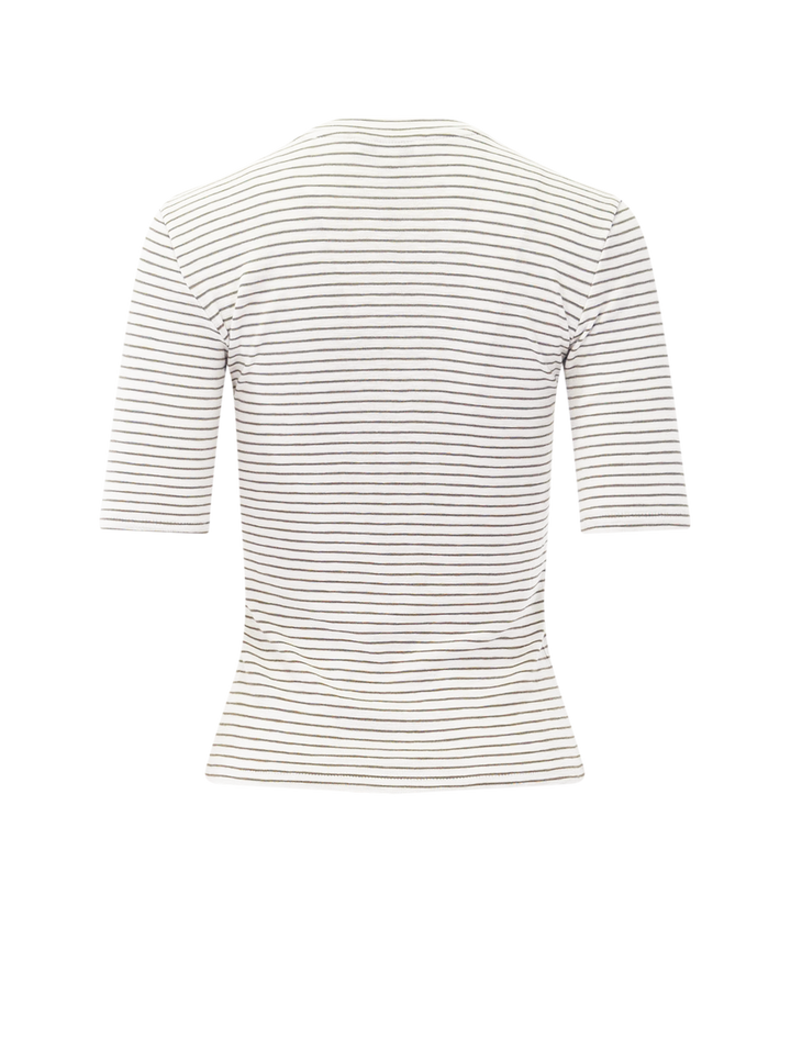 striped elbow sleeve crew in tapenade combo