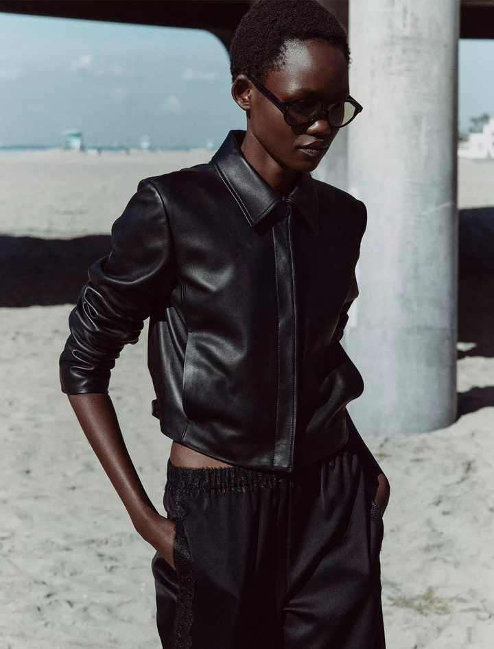 leather cropped jacket in black