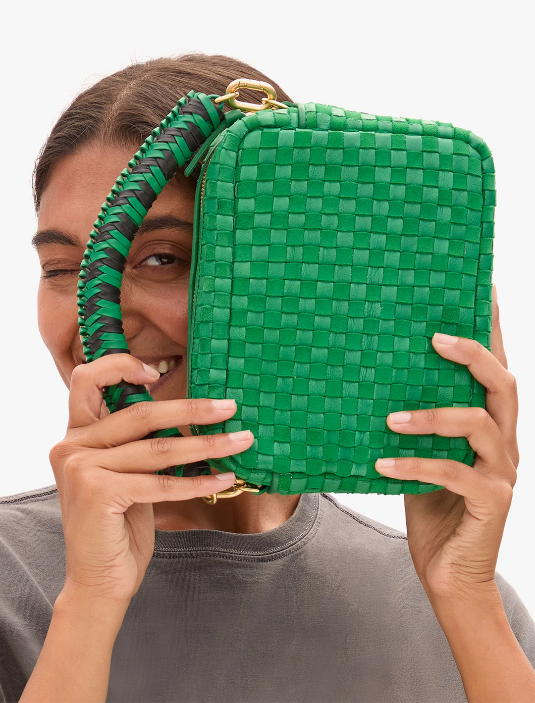 braided top handle in green apple and black