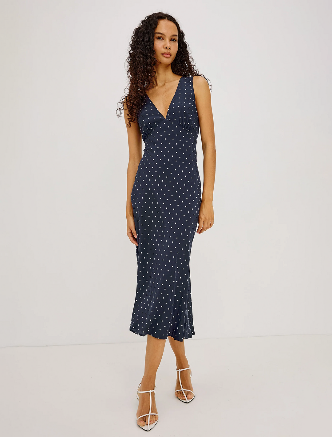 audrina dress in navy polka dots