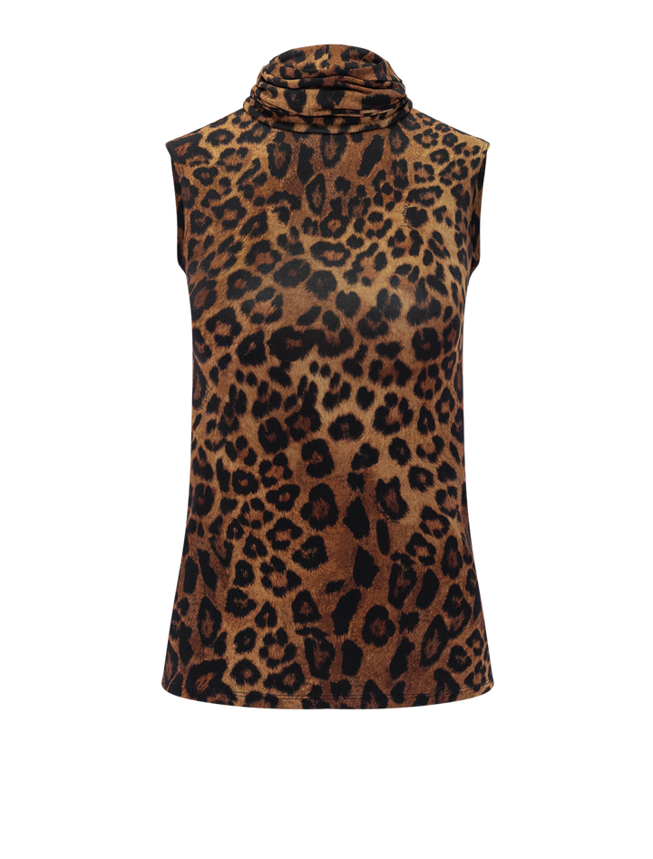ceci sleeveless turtleneck in leopard