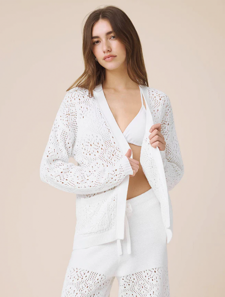 beckham crochet open cardigan in white