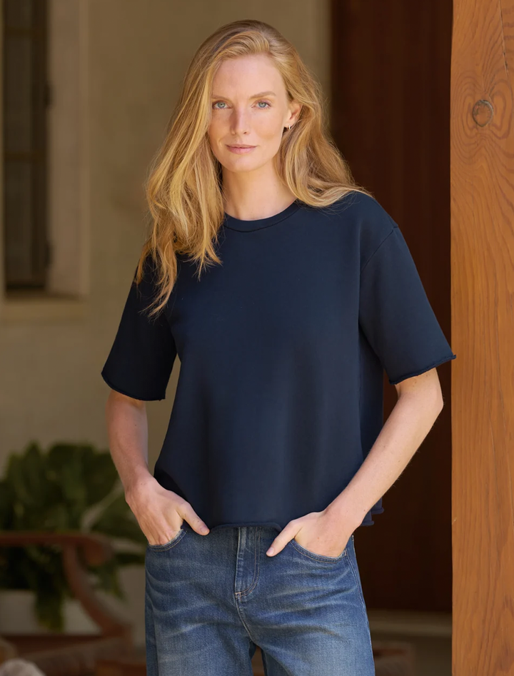 perry triple terry tee in classic navy