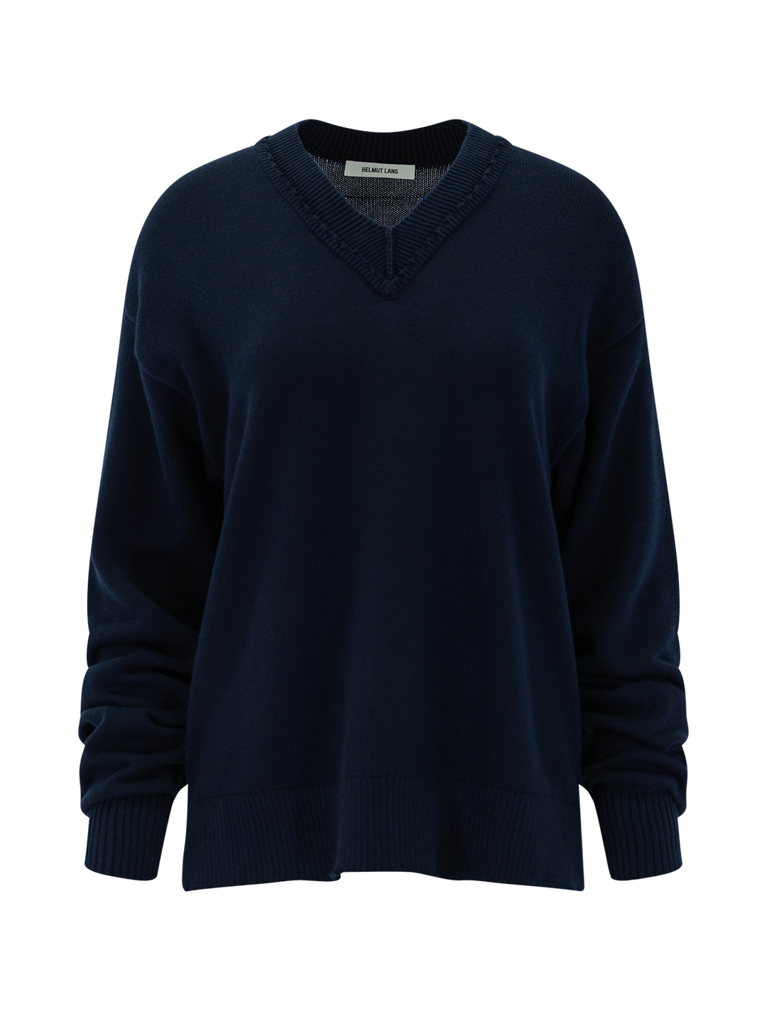distressed v neck sweater in dark navy